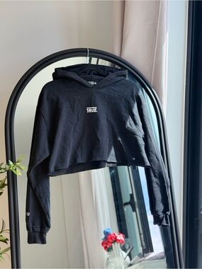 TRUE Black Cropped Hoodie - Logo Front